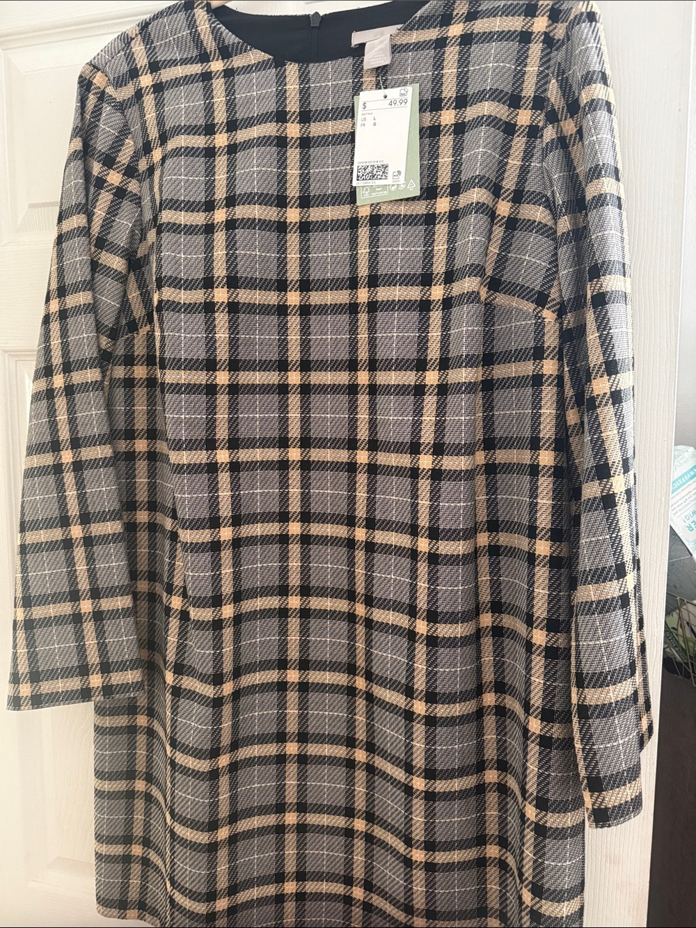 H&M Black, Gray & Beige Plaid Mini Dress
